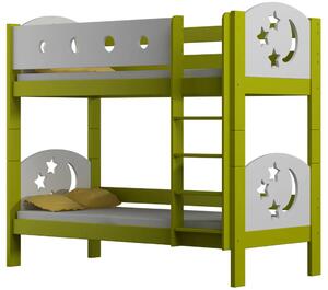 Zielone łóżko dziecięce piętrowe z księżycem - Mimi 3X 160x80 cm