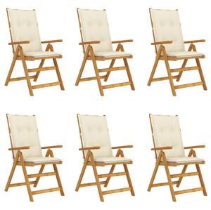 Składane krzesła ogrodowe z poduszkami, 6 szt., drewno akacjowe