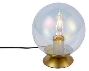 Lampa stołowa w stylu Art Deco mosiężna ze szkłem dymnym tęczowym - Pallon