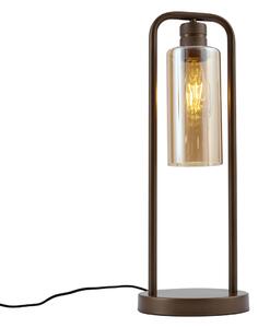 Lampa stołowa w stylu Hotel Chic ciemny brąz z bursztynowym szkłem - Stavelot