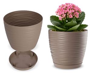 Doniczka na kwiaty okrągła z podstawką 13 cm, beżowa