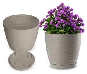 Doniczka na kwiaty z podstawką 17 cm, jasna szara