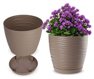 Doniczka na kwiaty okrągła z podstawką 17 cm, beżowa