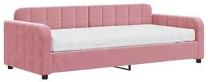 Sofa z materacem do spania, różowa, 90x200 cm, aksamit