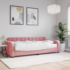 Sofa z materacem do spania, różowa, 90x200 cm, aksamit