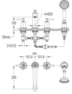 Bateria wannowa natynkowa OMNIRES Armance AM5232 4-otworowa Chrom