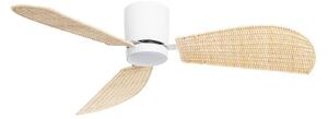 Wentylator sufitowy LED Faipari z oświetleniem, biały/rattanowy, 132 cm, DC – Lucande, Faipari, drewniany, salon, drewno, nowoczesny