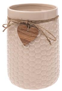 Wazon ceramiczny Wood heart beige, 14 x 20 cm