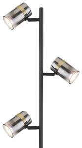 Globo TRABBY 57916S lampa podłogowa 154 cm czarna mat, szkło przydymione, GU10 x3, przełącznik nożny, mosiężne detale