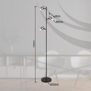 Globo TRABBY 57916S lampa podłogowa 154 cm czarna mat, szkło przydymione, GU10 x3, przełącznik nożny, mosiężne detale