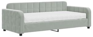 Sofa z materacem do spania, jasnoszara, 90x190 cm, aksamit