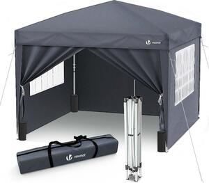 Altana VOUNOT® 3x3 m z 4 ściankami bocznymi i 4 workami z piaskiem, altana typu pop-up, składana altana ogrodowa/imprezowa, w zestawie torba, kolor szary
