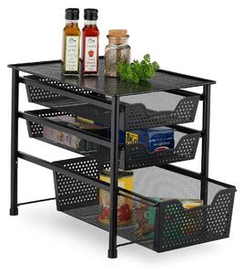 Organizer kuchenny - Trzy wysuwane kosze - Metal - Czarny - 35 x 28 x 42,5 cm