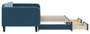 Sofa rozsuwana z szufladami, niebieska, 100x200 cm, aksamit