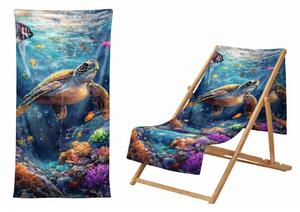 Ręcznik Plażowy Kąpielowy Szybkoschnący Na Basen 70x140cm Mikrofibra Żółw