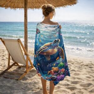 Ręcznik Plażowy Kąpielowy Szybkoschnący Na Basen 70x140cm Mikrofibra Żółw