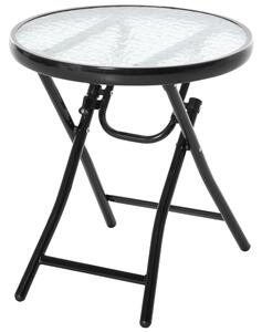 Zimilo Okrgy stolik skadany, stolik ogrodowy lub pomocniczy z szklanym blatem, Ø45 cm, metalowy, na balkon, taras i na zewntrz, czarny