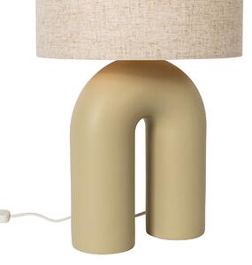 Designerska lampa stołowa w kolorze beżowym z beżowym lnianym abażurem - Lotti Oswietlenie wewnetrzne