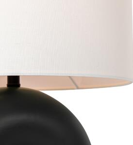 Designerska lampa stołowa czarna z białym lnianym kloszem - Lotti Oswietlenie wewnetrzne