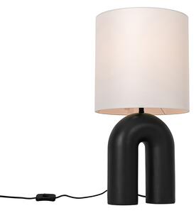 Designerska lampa stołowa czarna z białym lnianym kloszem - Lotti Oswietlenie wewnetrzne