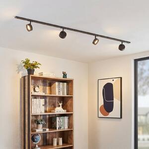 System szynowy Lindby Linaro, średnica 9,5 cm, 4-punktowy, LED, czarny Linaro, czarny, biuro, aluminium, nowoczesny