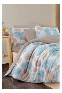 Niebiesko-brązowa 4-częściowa pościel dwuosobowa z prześcieradłem 200x220 cm Magnolia – Mila Home