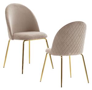 FineBuy Design – zestaw 2 krzeseł do jadalni z beżowego aksamitu z pikowaniem, nowoczesne krzesła kuchenne, krzesła do jadalni ze złotymi nogami, wygodne krzesła kuchenne z tapicerką