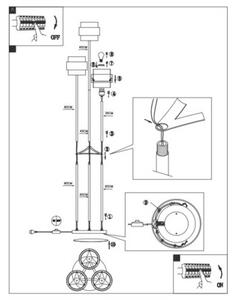 Lampa podłogowa Globo MILLEY 15560S czarna mat szkło mosiężne ringi 3xE27 wys. 167 cm wyłącznik na przewodzie