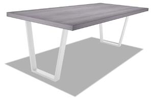 Stół jadalny z drewna i metalu z białymi trapezowymi nogami - 220x100 cm