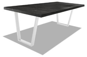Stół jadalny z drewna i metalu z białymi trapezowymi nogami - 220x100 cm