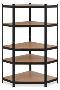 Nook - Wytrzymały regał narożny z metalu i płyty MDF z 5 regulowanymi półkami, 180x75x40 cm