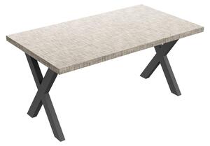 Czarny stół jadalny w kształcie litery X, metal i drewno, 220x100 cm, faktura szara