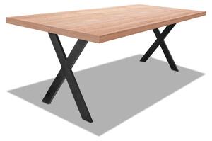 Stół jadalny z drewna i metalu o wymiarach 220x100 cm z nogami w kształcie litery „X” i blatem w neutralnym kolorze drewna