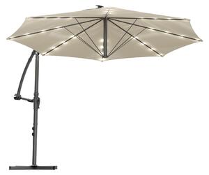 Solomoon - Parasol ogrodowy z przesuniętym środkiem, ø 350 cm, z 32 diodami LED zasilanymi energią słoneczną i korbą ze stali beżowej
