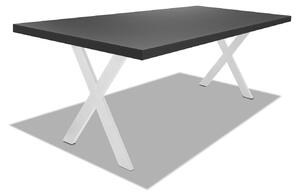 Stół jadalny z drewna i metalu z białymi nogami w kształcie litery X - 220x100 cm
