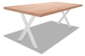 Stół jadalny z drewna i metalu z białymi nogami w kształcie litery X - 220x100 cm