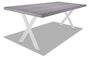 Stół jadalny z drewna i metalu z białymi nogami w kształcie litery X - 220x100 cm