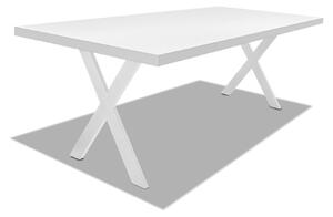 Stół jadalny z drewna i metalu z białymi nogami w kształcie litery X - 160x90 cm