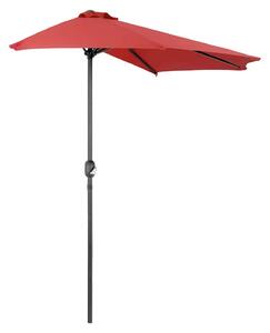 Half Moon – Parasol w kształcie półksiężyca z centralnym drążkiem o średnicy 38 mm i poliestrowym daszkiem o gramaturze 180 g/m² z otworem wentylacyjnym. Czerwony parasol balkonowy lub tarasowy, dł. 300 x szer. 150 x wys. 250 cm