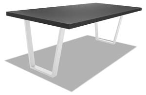 Stół jadalny z drewna i metalu z białymi trapezowymi nogami - 160x90 cm