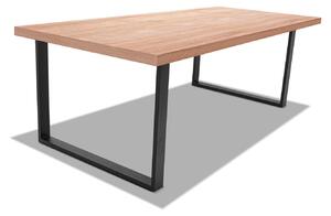 Stół jadalny z drewna i metalu o wymiarach 220x100 cm, z kwadratowymi nogami i blatem w neutralnym kolorze drewna