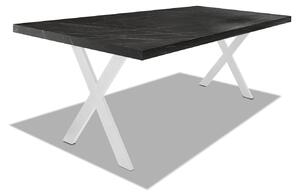 Stół jadalny z drewna i metalu z białymi nogami w kształcie litery X - 220x100 cm