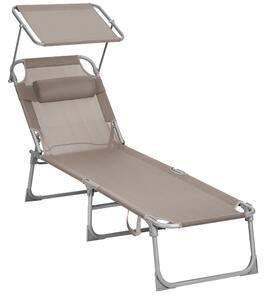 Leżak ogrodowy LAGUNA z regulowanym daszkiem, 193x59x30cm, brązowo-szary (taupe) SongmicsHome