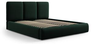 Ciemnozielone aksamitne tapicerowane łóżko dwuosobowe ze schowkiem i stelażem 140x200 cm Brody – Mazzini Beds