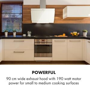 Klarstein Aurica 90, okap kuchenny przyścienny, 90 cm, 610 m³/h, LED, panel dotykowy, szkło, kolor biały