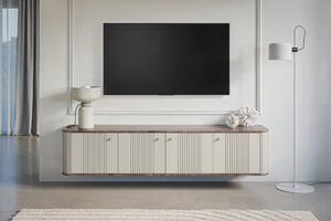 Szafka RTV wisząca Vesper 4D 187 cm - kaszmir / orzech / złote uchwyty
