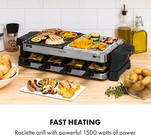 Klarstein Sirloin, grill raclette, grill elektryczny, 1500 W, aluminium/kamień, 8 osób, wskaźniki LED