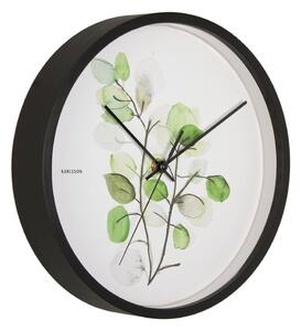 Zielono-biały zegar w czarnej ramie Karlsson Eucalyptus, ø 26 cm