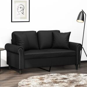 Sofa 2-osobowa z poduszkami, czarna, 120 cm, sztuczna skÃ³ra