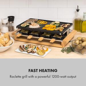 Klarstein Tournedo, grill raclette, grill elektryczny, 1200 W, odlew aluminiowy, 8 osób, zdobienie drewniane